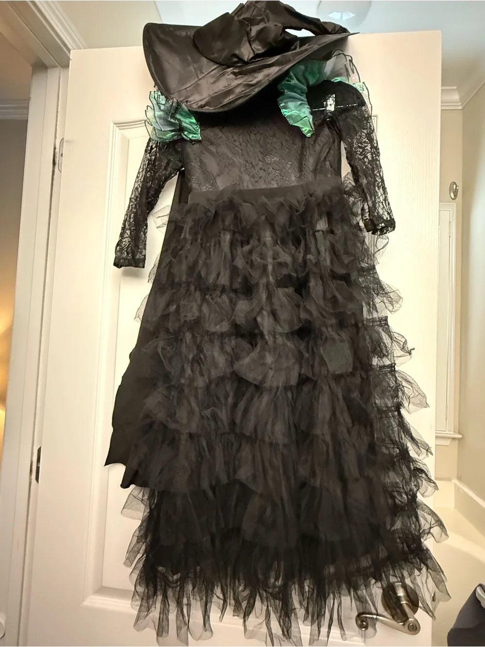 Kids Black Witch Costume Dress with Ruffled Skirt
